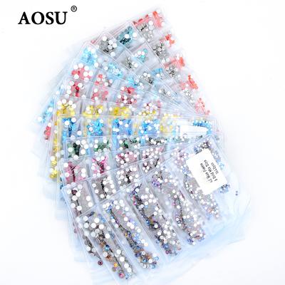 China For DIY Nails AOSU Top Quality Diamond Rhinestone Glass Nails Round Sticker Flatback Mix Rhinestones For Nail Art Decoration for sale