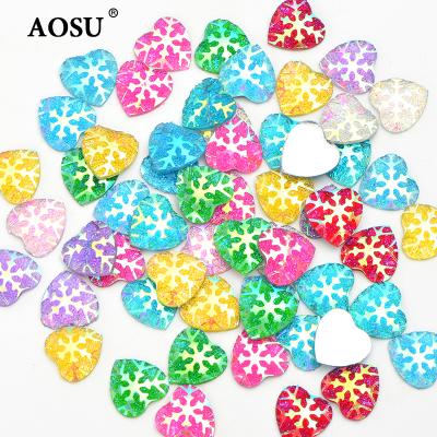 China Flatback AOSU Fashion 12mm Colorful Snowflake Crystals Stones Sparkle Diamond Strass Resin Heart Rhinestone for DIY for sale