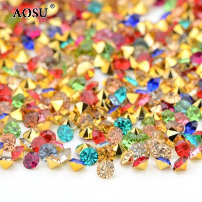 China Good Quality Mix Gold Color of Pointback AOSU SS7 SS8 SS12 SS20 Non Hotfix Crystal Rhinestones Pointback Resin Rhinestones For Dress for sale