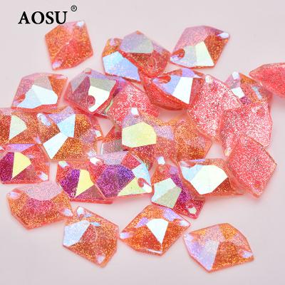 China Pink Flatback AOSU Wholesale 16*20mm AB Fancy Crystals Rhinestones Diamond Sewing Resin Rhinestones For DIY Jewelry Crafts for sale