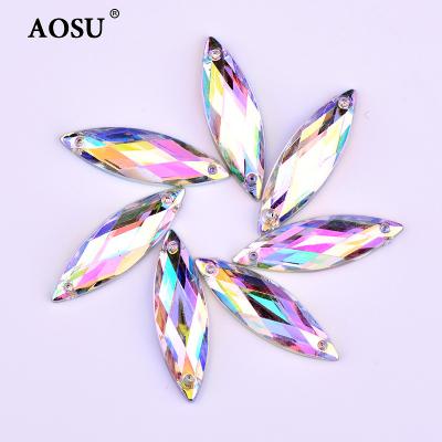 China AOSU Flatback Horse Eye Rhinestones 5*10mm 7*15mm 8*26mm Sewing Acrylic Stones Flatback ab Crystal Rhinestones For Clothes for sale