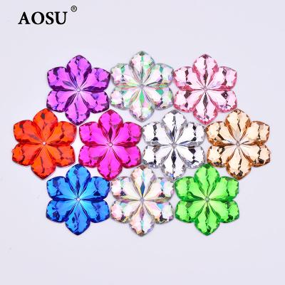 China Wholesale 28mm Mix Large Color Flatback AOSU Acrylic Faux Stone Flatback Flower Sewing Crystals For Clothing DIY Crafts for sale