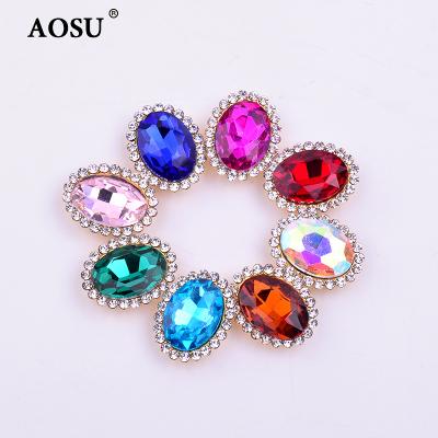 China Sewing Glass Applique Flatback Crystal Stones Gold Claw Diamond Oval Flatback AOSU 10*14mm Mix Color Rhinestone Rhinestone For Clothes for sale