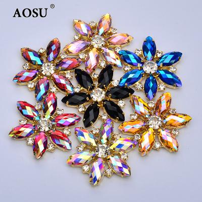 China Wholesale 36mm Flatback AOSU Flower Rhinestones Big Gold Claw AB Crystals Appliques Sew Glass Rhinestones For DIY Crafts for sale