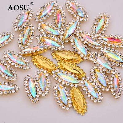 China Flatback AOSU Wholesale 4*15mm Crystal ab Strass Sew On Claw Glass Stones Sew On Horse Eye Rhinestones For Dress for sale