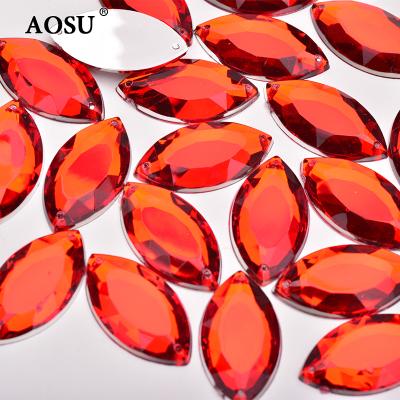 China Good Quality Flatback AOSU 20*40mm Red 17*13mm Horse Eye Crystals Flatback Gems Sewing Acrylic Rhinestones For Clothes for sale