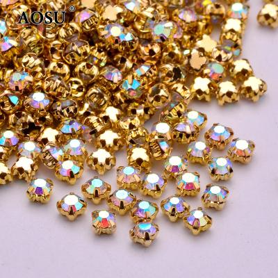 China Flatback AOSU SS12 SS16 SS18 SS20 Crystal AB Glass Rhinestone Applique Flatback Gold Claw Rhinestone Rhinestone For Sewing for sale