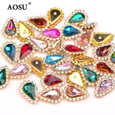 China Flatback AOSU Wholesale 8*13mm Mix Color Drop Crystal Stones Sew On Claw Rhinestone Glass Rhinestones For DIY Crafts for sale