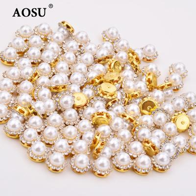 China Good Quality White Claw Flower 10mm Gold Appliques AOSU Pearl Rhinestone 8mm Bead Sewing Rhinestones For Clothes for sale