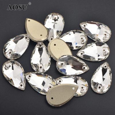 China High Grade 7*12mm 11*18mm Rhinestones AOSU Glass Crystal Strass With Hole Clear K9 Teardrop Flat Back Rhinestone For DIY Garment for sale