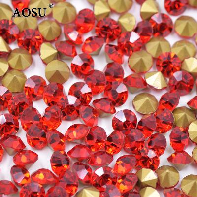 China Large Crystal Rhinestone Applique Red Color Round Pointback AOSU SS3 SS6 SS10 SS16 Glass Pointback Wrapping Stone for Decoration for sale