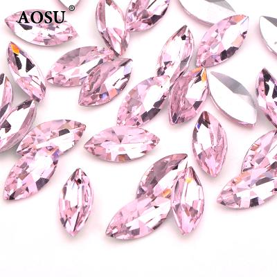 China Rhinestones 7*15mm Light Pink Crystal Stones Fancy Glass Rhinestone Pointback Horse Eye Pointback AOSU 3*6mm For DIY Crafts for sale