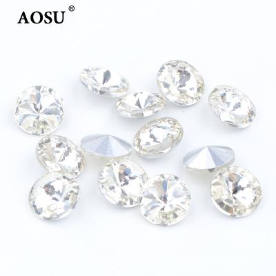 China Wholesale Pointback AOSU Glass Rhinestones 8mm 12mm 18mm Rivoli Crystal Strass Clear Color Pointback For Jewelry for sale