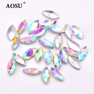 China Wholesale AOSU Flatback Applique Horse Eye Glass Pointback Crystal Stone 3*6mm Rhinestones 7*15mm ab Strass For Jewelry Making for sale