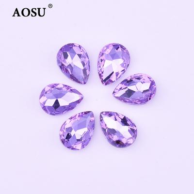 China Pointback AOSU Hot Sale 10*14mm Multi Colors Diamond Rhinestone Pointback Drop Glass Rhinestones For Clothes Decoration for sale