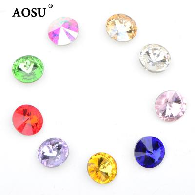 China Pointback AOSU 8 Rhinestone Glass Rivoli Crystal Rhinestone Appliques Round Pointback Glitter 10 12 14 16 18mm For Wedding Dress for sale