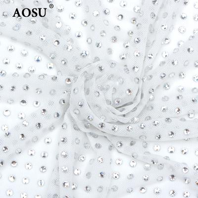 China Wholesale 1 Meter X1.5 Flatback AOSU White Trim Mesh Clear Crystal Trimming Glass Rhinestone Fabric For Clothing DIY Crafts for sale