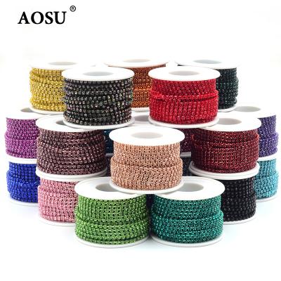 China Stone String SS6 SS8 SS12 SS16 Pointback AOSU Multicolor Glass Crystals Sew On Rhinestone Trim Rhinestone Cup Chain For Dress for sale