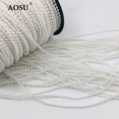 China Wholesale Flatback AOSU 100 Yard 3mm Round White Beads Sewing Bead Setting Bead Bead Chain For Wedding Dress for sale