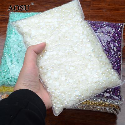 China Beads For Jewelry Making Wholesale 3 4 5 6 8 10 12mm Semi Imitation Pearl AB Colors AOSU Bead Flatback Beads For Jewelry Making for sale