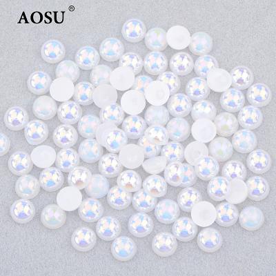 China Beads For Wedding Dress AOSU Wholesale 1.5mm-20mm Plastic Craft Half Round Beads White Flatback AB Pearl Beads For Jewelry Making for sale