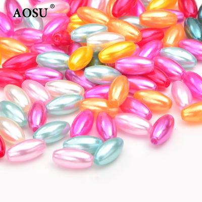 China For DIY Making Crafts AOSU Wholesale 5*25mm 6*12mm Colorful Beads Sewing Rhinestone Drop Bead Plastic Pearl Beads For Dress for sale