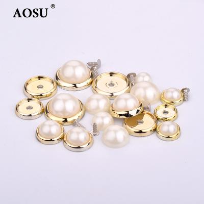 China Flatback AOSU 6 8 10 12 14mm White Pearl Beads Appliques Claw Rhinestones Studs Round Rivet For Clothes Leather Shoes for sale