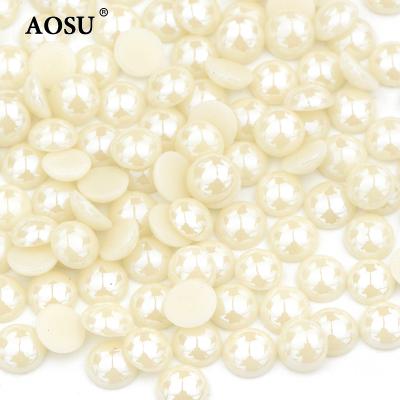 China Fancy 2 Flatback AOSU Ceramic Half Round Beads 3 4 5 6 8 Color 10mm Beige Hotfix Flatback Chime Beads For Clothing for sale