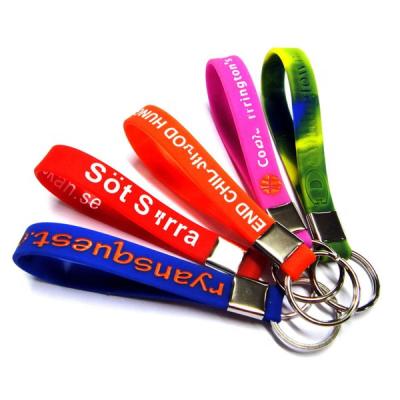 China Print / Deboss / Embossing Make Your Logo Silicone Wristband Key Chain Personalized Silicone Rubber Key Holder Ad Silicone PVC Key Chain for sale