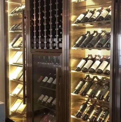 China Modern Industrial Stainless Steel Pipe Wine Display Rack Showcase Cabinet for sale