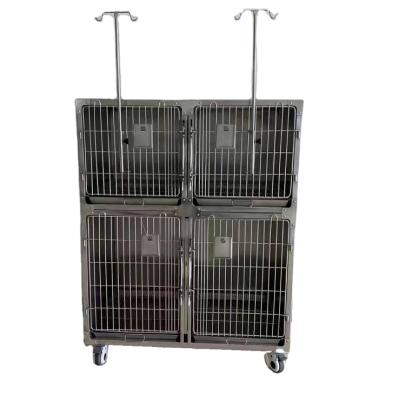 China Clinic Veterinary Cage Stainless Steel Cage Pet Hospital Dogs 3 Layers With Infusion Pole for sale