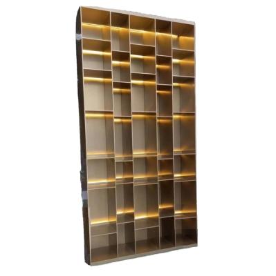 China New classic/postmodern gold stainless steel living room cabinet divider multi-layer shelves for sale