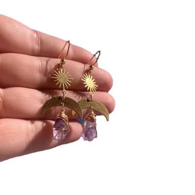 China 2022 hot selling CLASSIC boho style sun moon purple crystal rough earrings for sale