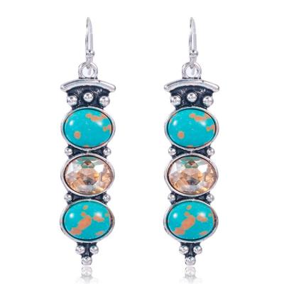 China FASHIONABLE Thai Silver Creative Color Turquoise Vintage S925 Crystal Champagne Long Earrings for sale