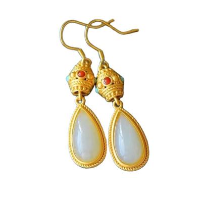 China TRENDY Jade Coral and Jade Drops Women's Channel Earrings 2022 18k Plated Chain Earring for sale