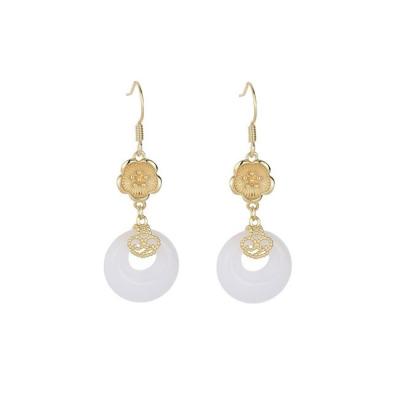 China FASHIONABLE Hanfu Antique Imitation White Earrings Jade Gold Jewelry Style Antique Earrings for sale