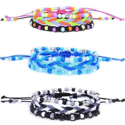 중국 Adjustable Length Boho Three Piece Set Style Woven Colorful Bead Bracelet Teens Couples Love Friendship Custom Bracelets Adjustable Length Rainbow Rope Bracelet 판매용