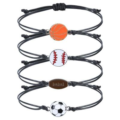 중국 2022 Casual/Sports Waxed Baseball Braided Leather Football Bracelet Basketball Rugby Team Fan Party Gift Adjustable Rope Wristband Bracelet 판매용