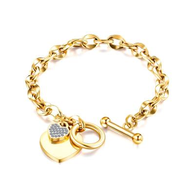 China Factory FASHIONABLE Chinese Custom Personalized OT To Buckle Jewelry Advanced Heart Rose Gold Plated Chain Pendant Bracelet For Women Party for sale