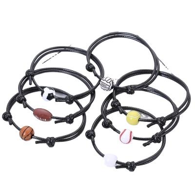 중국 2022 personality simple wholesale punk wild ball beaded basketball football rugby tennis adjustable pendant bracelet 판매용