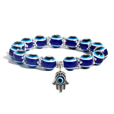 China Glass Beads Women Evil Eyes Vinstyle Gemstone Chakras Hamsa Charm Bracelet New Handmade Elastic Blue Eyes Wholesale Casual/Sporty Bron for sale