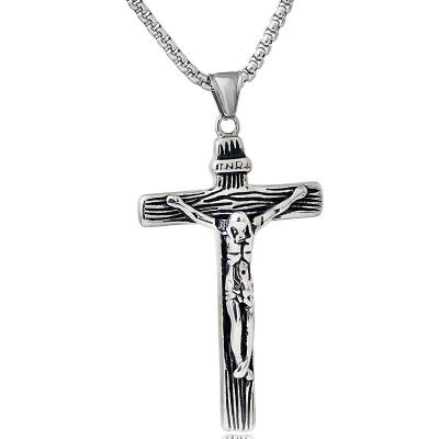 China FASHIONABLE Christian Jesus Cross Titanium Steel Silver Men's Stainless Steel Cross Necklace for sale