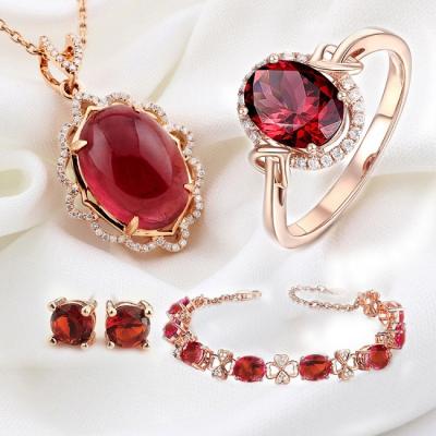 중국 CLASSIC 18K Rose Gold Plated Earrings European Garnet Jewelry luxury RubyJewelry set of four piece set 판매용