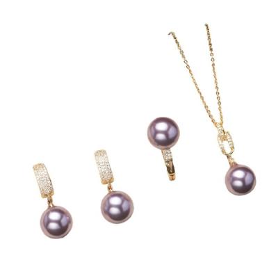 Cina High End Palace Women's Necklace Ring Dangle Earring 18k Gold Plated CLASSIC Wedding Shell Pearl Jewelry Set Three Piece Set in vendita