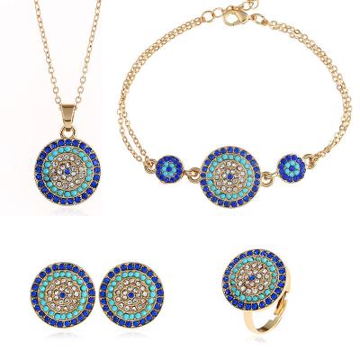 China 2022 New Trendy Trendy Devil's Eye 18k Gold Necklace Circle Earrings Big Around Blue Eye Turkish Jewelry Set For Girls And Boys for sale