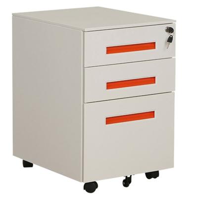 China Durable Metallic Storage 3 Drawers Cabinet Filing Cabinet Movable Office Pedestal With Lock File Cabinet On Wheels for sale