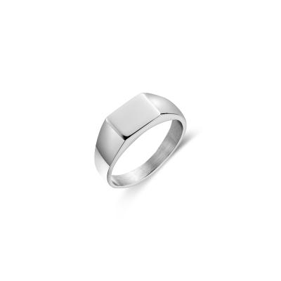 中国 2020 Fashion 7mm Width Stainless Steel Silver Color Square Ring Men Signet Polished Seal Classic Band Rings 販売のため