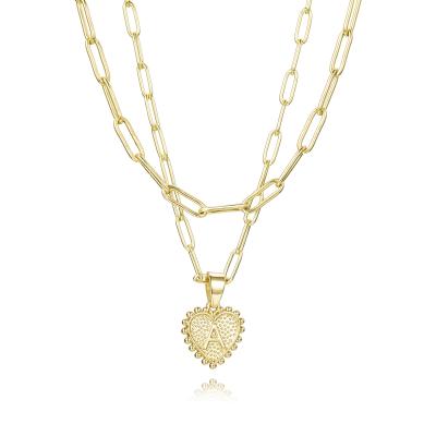 China CLASSIC Heart 18K Gold Plated Dangling Initials Letter Alphabet Double Layer Stainless Steel Jewelry Women Pendant Necklace en venta