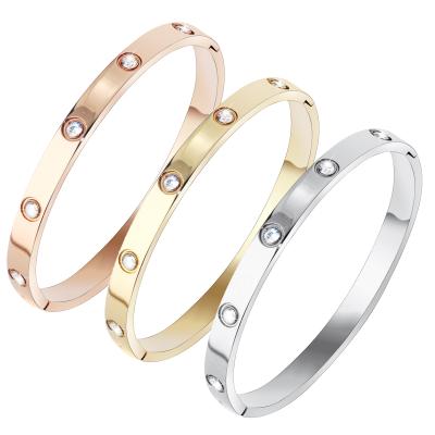 China 2020 Fashionable Jewelry Ladies Crystal Stone Cuff Stainless Steel Engraved Screw Bangle Bracelet zu verkaufen