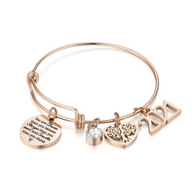 China FASHIONABLE Women Inspiration Jewelry Silver Gold Plated Heart Stainless Steel Charm Bracelet Engraved Adjustable Wire Bangle Bracelet zu verkaufen